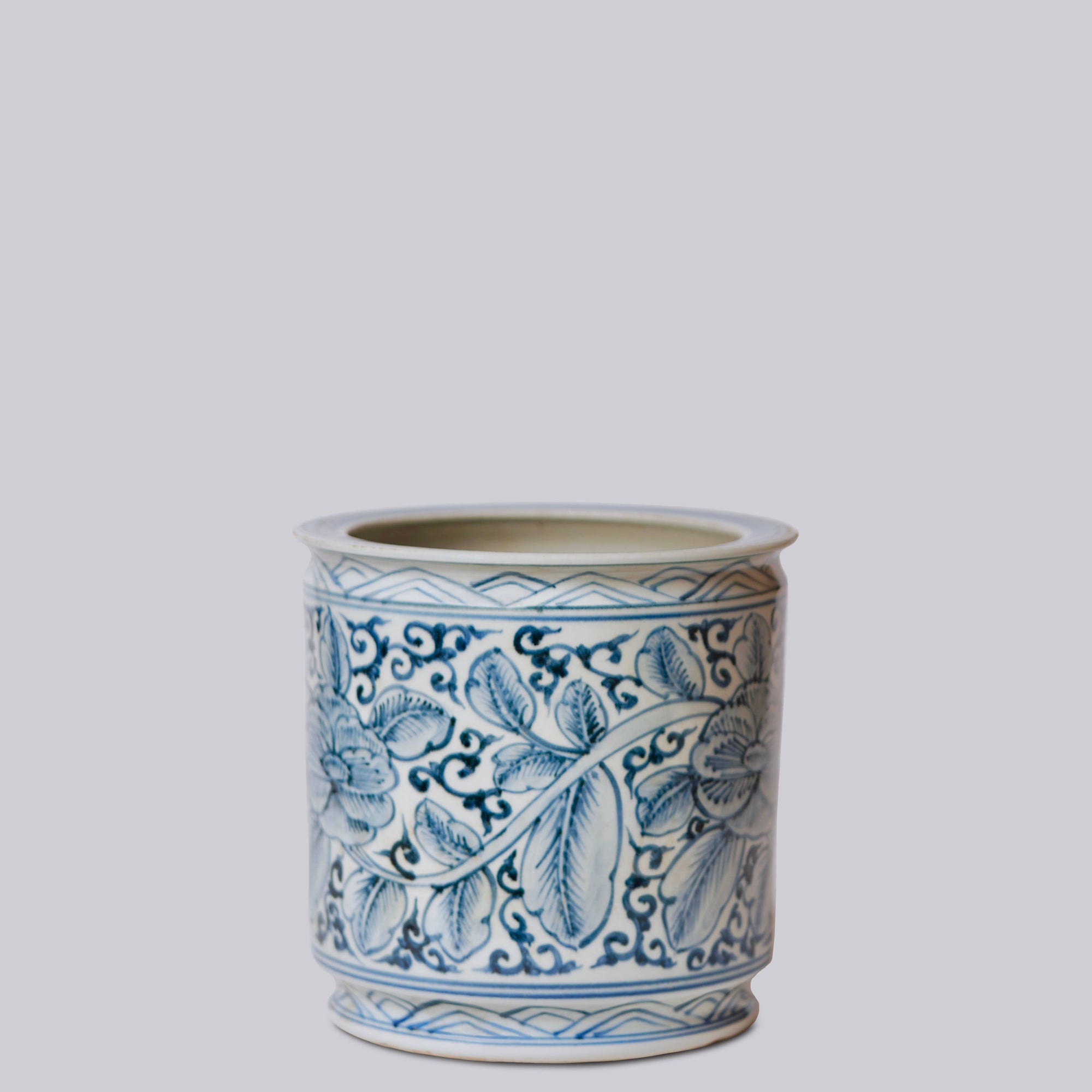 Rustic Rose Blue &amp; White Porcelain Cachepot