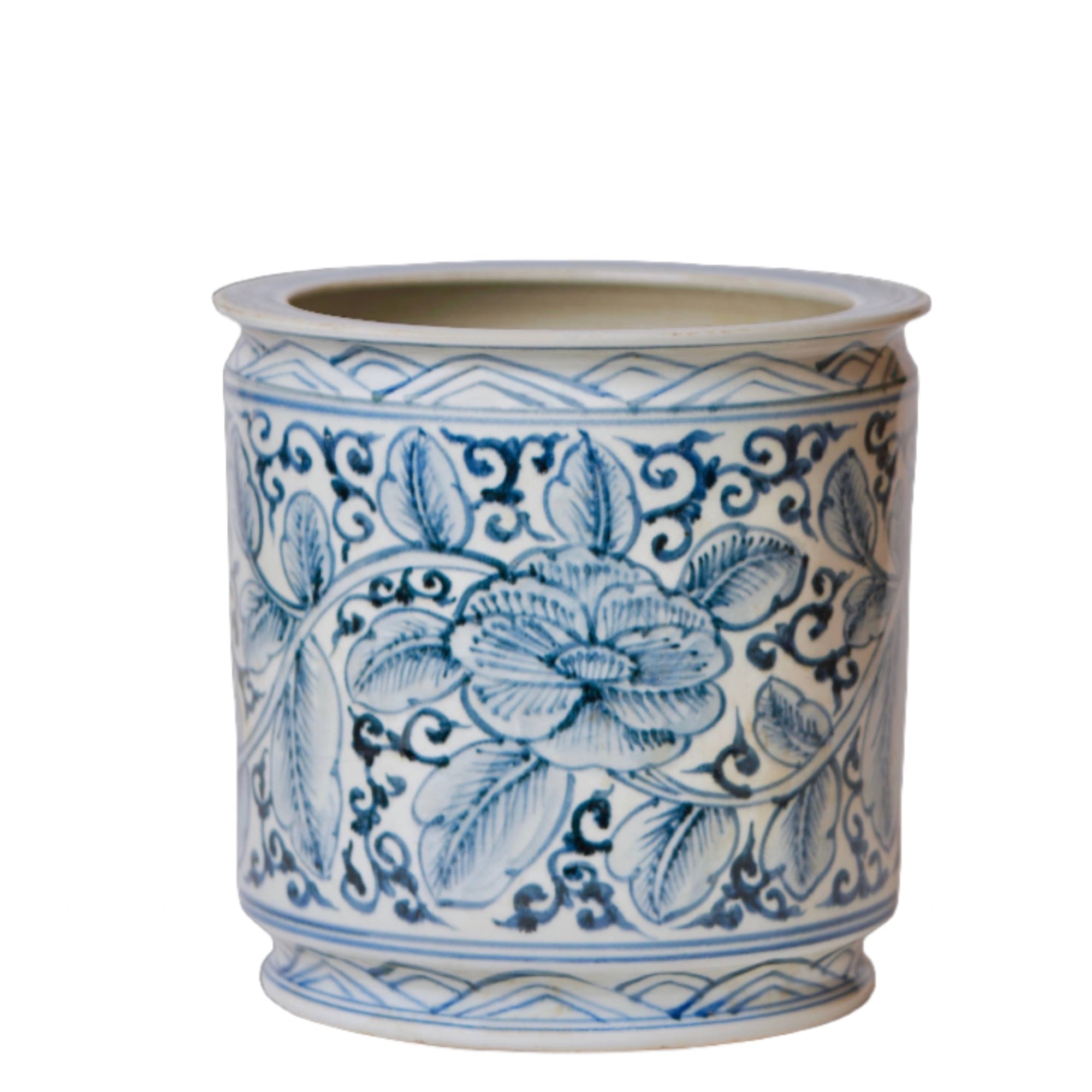 Rustic Rose Blue &amp; White Porcelain Cachepot